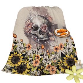 Rustic Skull Sunflower Flannel Fleece Blanket Floral Skull Flannel Soft Plush Throw Blanket Cozy Blankets For Bed Chair Car Sofa Couch Bedroom 75 (Option: 130cmx150cm-Multicolor)