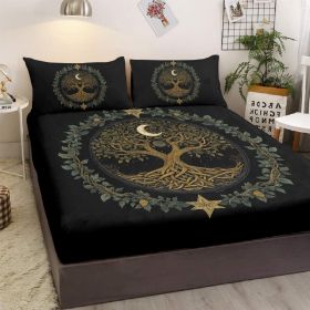 3pcs Tree Of Life Minimalist Comfort Series Bed Fitted Sheet And Two Pillowcases Bedding For All Seasons Use (Option: Full-Black)