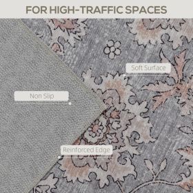 Machine Washable Area Rug 4x6, Non-Slip Traditional Flower Print Floor Carpet For Living Room, Bedroom, Grey And Brown (Option: Brown)