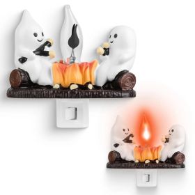2Pcs Ghost Campfire Flickering Flame Night Light Indoor 3D Funny Halloween Nightlight Decoration Bedroom Night Light Halloween Decoration Gift Fo (Option: Defauly)